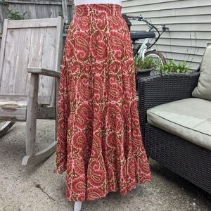 Cleobella red floral maxi skirt lined elastic waist